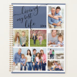 Living my Best Life Photo Collage 2026 Planner<br><div class="desc">Design your own Planner with 7 of your favorite photos and customize for any year! Living my best Life is lettered in elegant handwritten script in black with a blue and white background. The photo template is set up for you to add your pictures, which are displayed in landscape and...</div>
