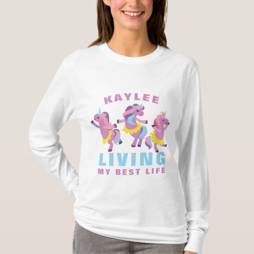 Living My Best Life Pink Purple Dancing Unicorn T_Shirt