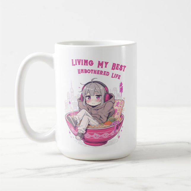 Living My Best Unbothered Life_ Anime Sketch  Coffee Mug (Left)
