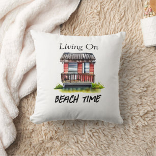 Living on Beach Time Throw Pillow