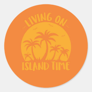 Living On Island Time Palm Trees And Sunset Classic Round Sticker