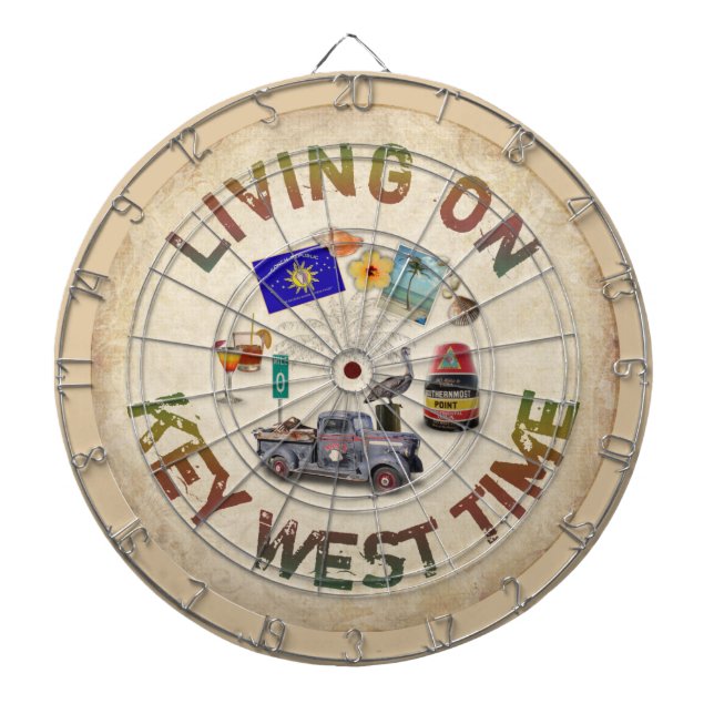 Living on Key West Time Dartboard With Darts (Front)