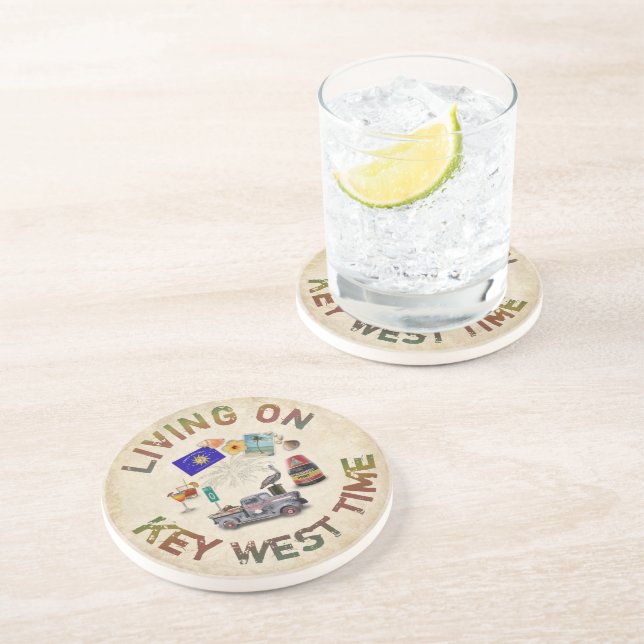 Living on Key West Time Drink Coaster (Side)