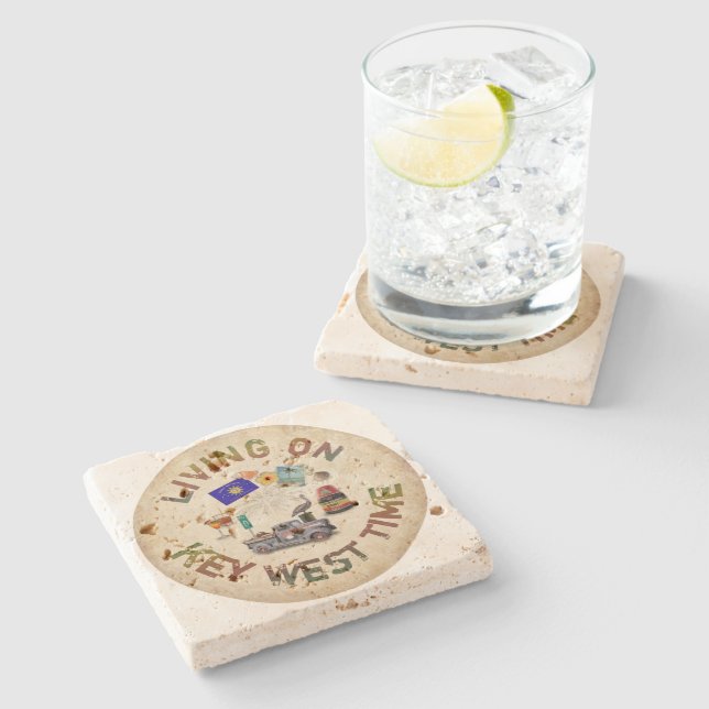 Living on Key West Time Stone Coaster (Side)