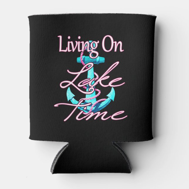 Living On Lake Time Can Cooler (Front)