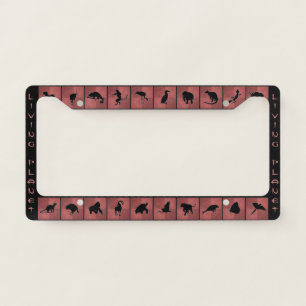 Living Planet animal silhouette pattern red black License Plate Frame