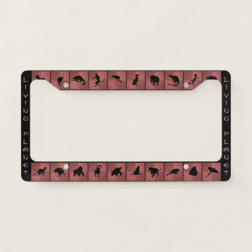 Living Planet animal silhouette pattern red black License Plate Frame