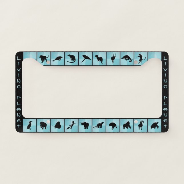 Living Planet animal silhouette pattern turquoise  License Plate Frame (Front)