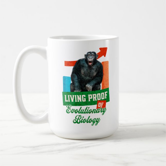 Living Proof of Evolutionary Biology Funny Chimp Coffee Mug (Left)