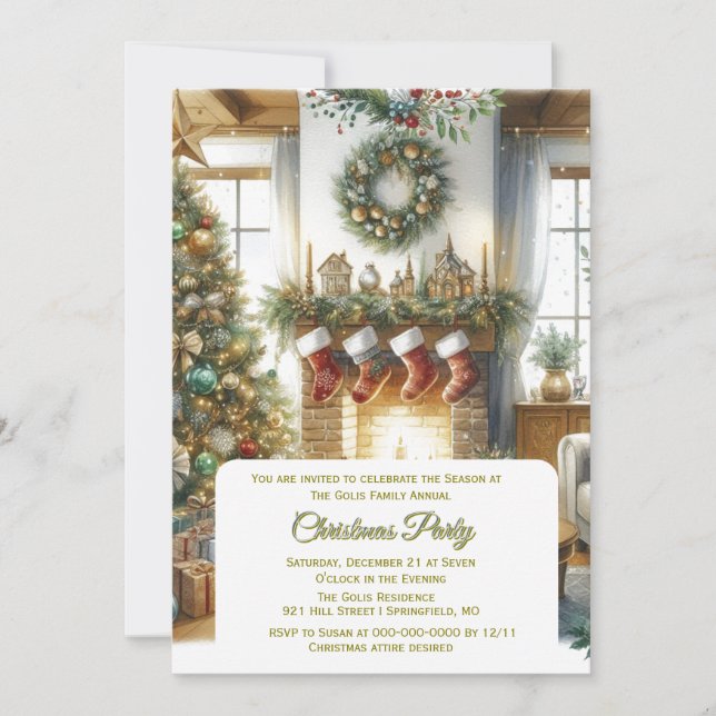 Living Room and Christmas Tree Holiday  Invitation (Front)