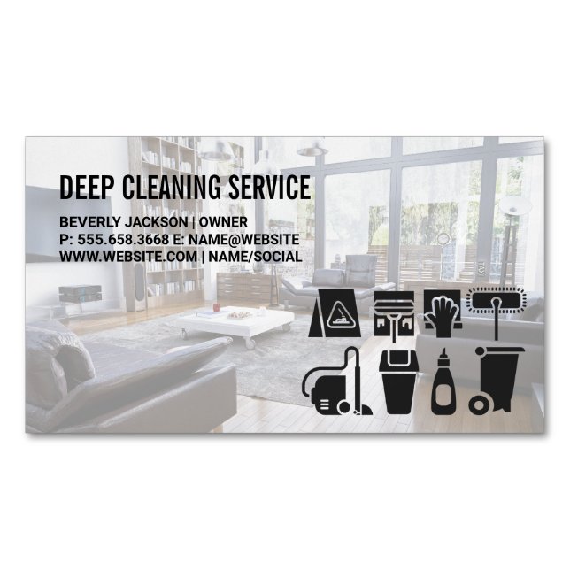 Living Room | Cleaning Supplies Business Card Magnet (Front)