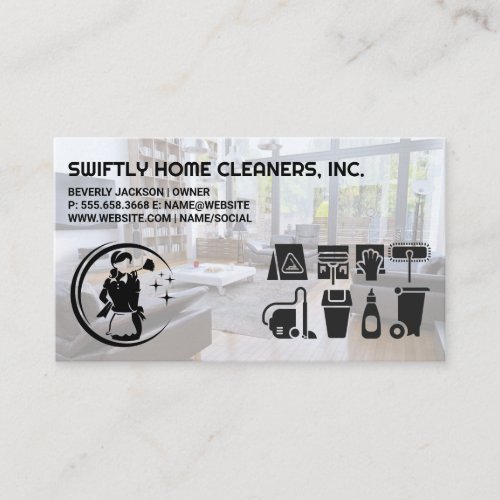Living Room  Cleaning Supplies Icons  Maid Business Card
