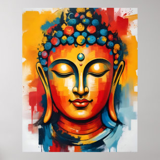 Living Room Colorful Abstract Buddha Wall Art