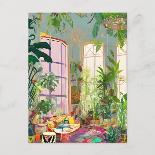 Living Room Jungle Room AI Generated Postcard