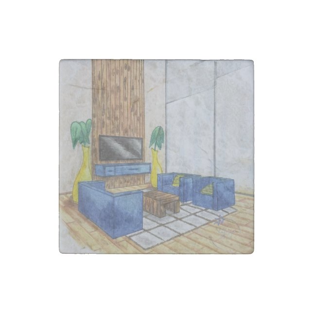 Living Room Sketch Stone Magnet (Front)
