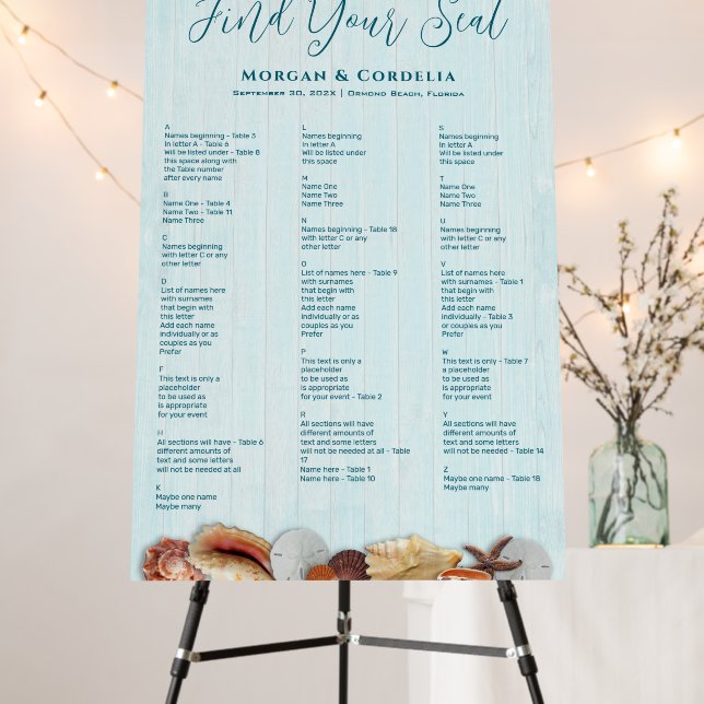 Living Seas Beach Wedding Wood Seating Chart Foam Board (In Situ (Stand))