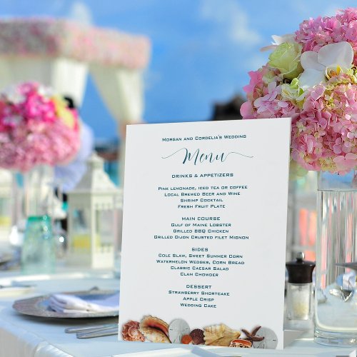 Living Seas Seashell Wedding Menu Template Pedestal Sign