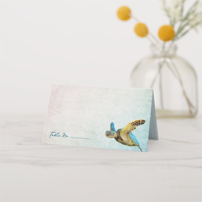 Living Seas Turtle Wedding Escort Place Cards (Front)