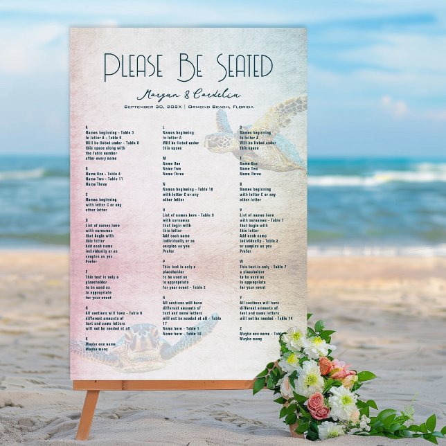 Living Seas Turtles Wedding Seating Chart Foam Board (Creator Uploaded)