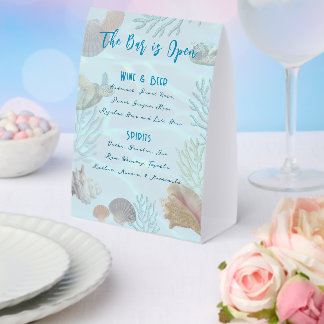 Living Seas Wedding Bar Menu Paper Table Tent