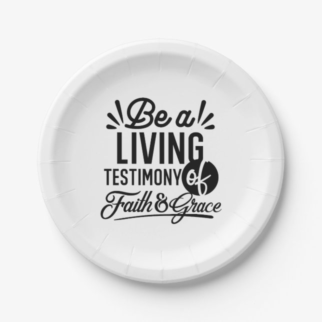Living Testimony Bible Quote Christian Motivation Paper Plates (Front)