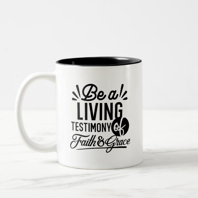 Living Testimony Bible Quote Christian Motivation Two-Tone Coffee Mug (Left)