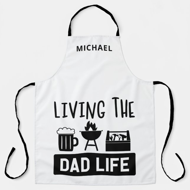 Living The Dad Life BBBQ Beer Personalized Name Apron (Front)