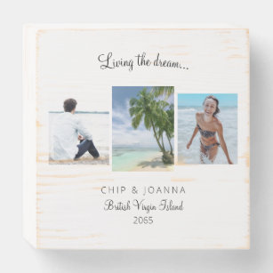 Living the Dream 3 Photo Beach Vacation Wooden Box Sign
