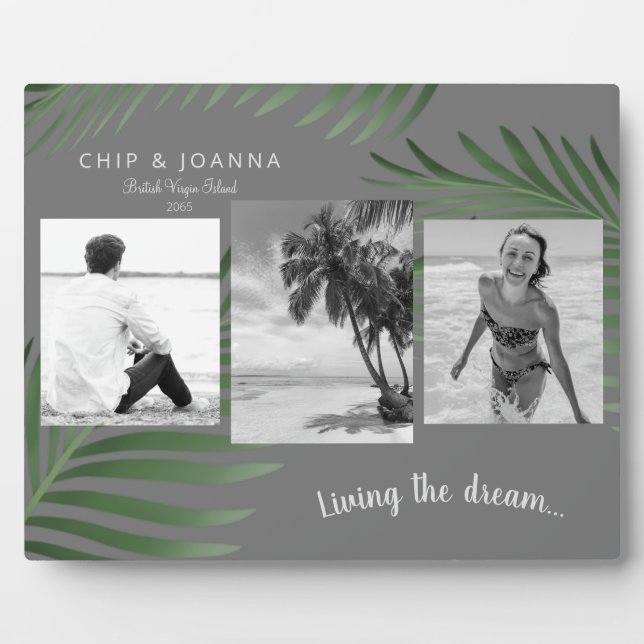 Living the Dream 3 Photo Palm Beach Vacation Plaque (Front)