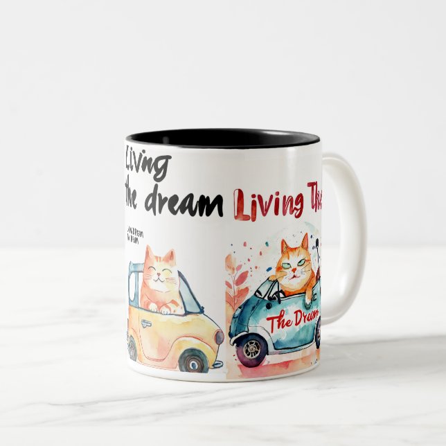 Living the Dream: Chubby Cat Mug" Two-Tone Coffee Mug (Front Right)