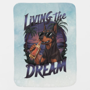 Living the Dream – Cute Dog at the Beach Summer Baby Blanket