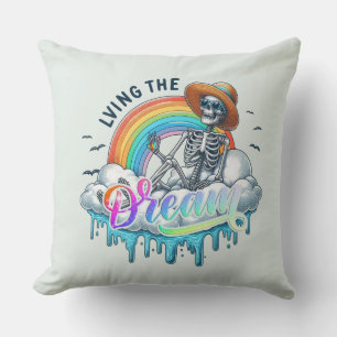 Living The Dream - Skeleton Throw Pillow
