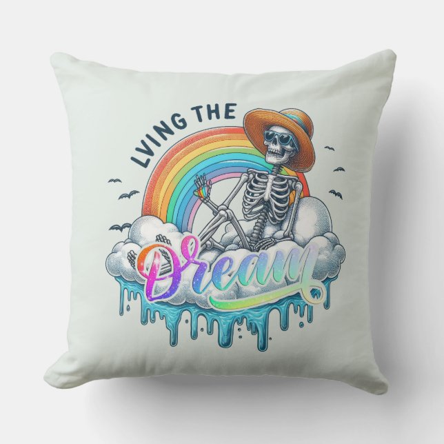 Living The Dream - Skeleton Throw Pillow (Front)