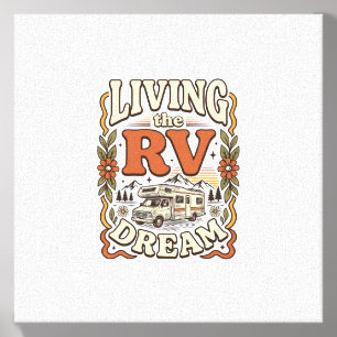 Living the RV Dream Vintage Camping Shirt Design_1 Canvas Photo Tile
