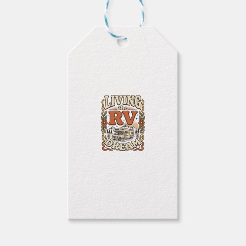 Living the RV Dream Vintage Camping Shirt Design_1 Gift Tags
