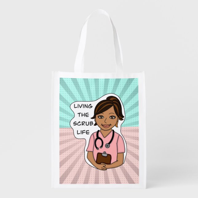Living the Scrub Life | Medical Professional Humor Grocery Bag (Front)