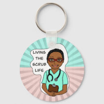 Retired Female Nurse Wearing BLUE Scrubs Ornament BRUNETTE