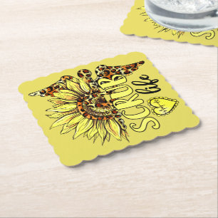 Living The Scrub Life Nurse Sunflower Leopard Nurs Paper Coaster