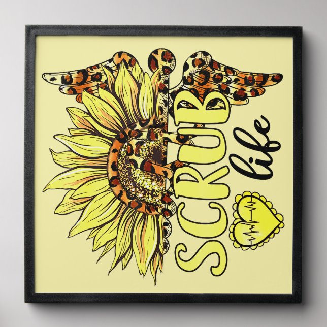 Living The Scrub Life Nurse Sunflower Leopard Nurs Peel And Stick Photo Tile (Front Set)