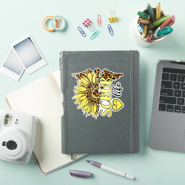 Living The Scrub Life Nurse Sunflower Leopard Nurs Sticker (iPad Cover)