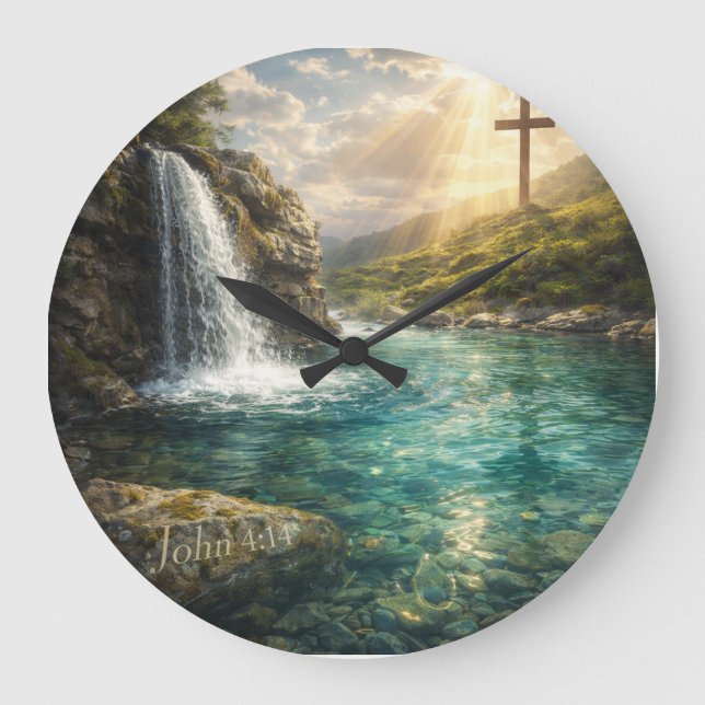 Living Water Christian Wall Art  Large Clock (Front)