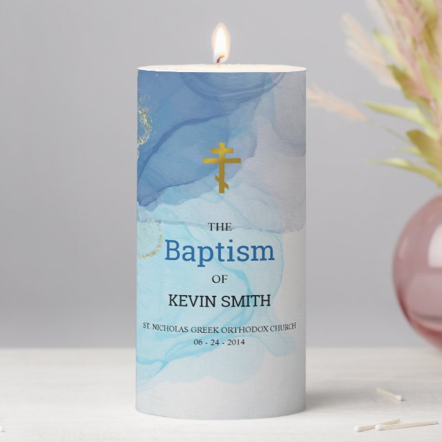 Living Waters Orthodox Christian Baptism Pillar Candle (In Situ)
