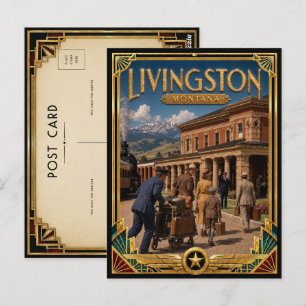 Livingston Montana Vintage Art Deco Golden Age Postcard