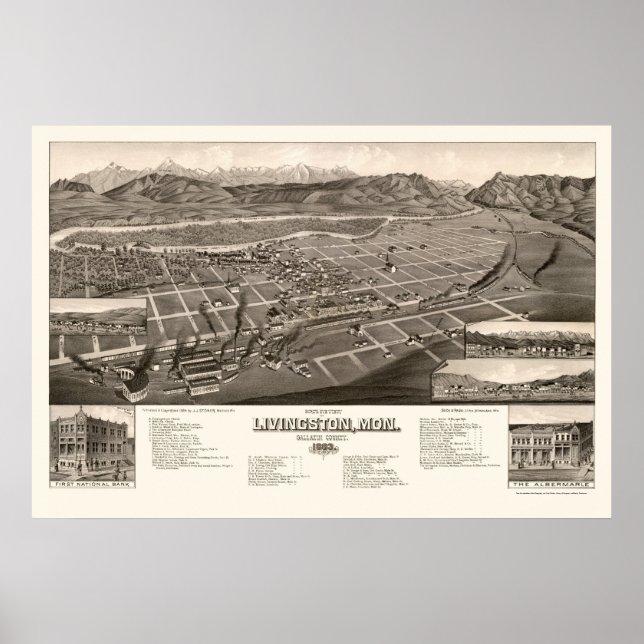 Livingston, MT Panoramic Map - 1884 Poster (Front)