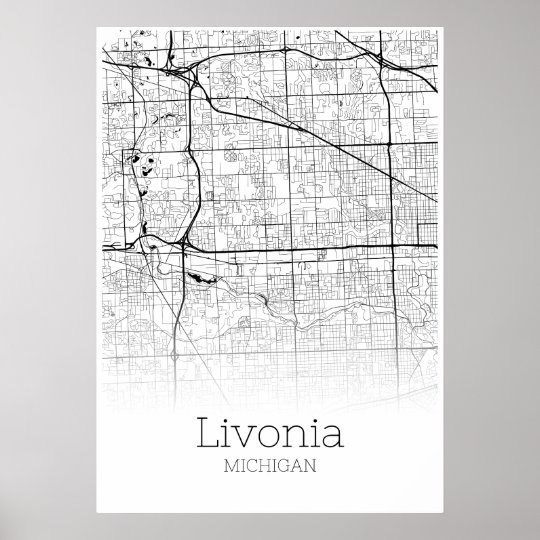 Livonia Map Michigan City Map Poster