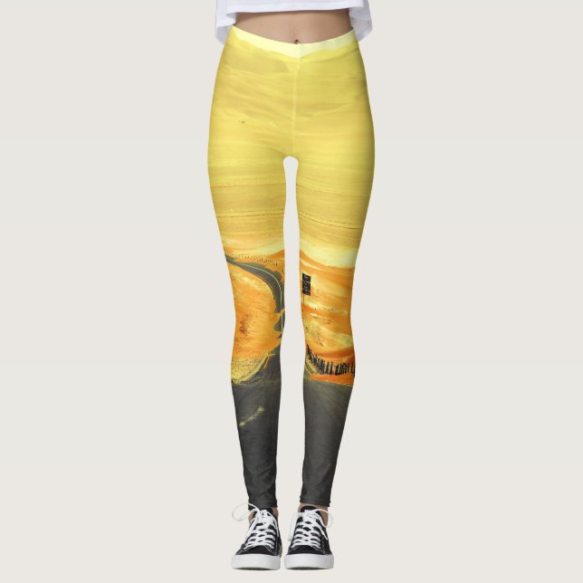 Liwa Oasis Asphalt Road, Dunes. Leggings (Front)