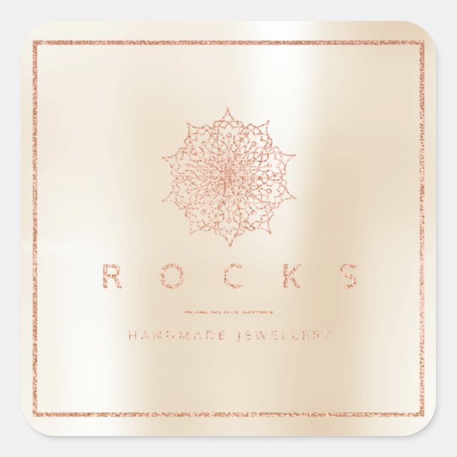 Liz Mandala Pink Rose Gold Metallic Pearly Square Sticker (Front)