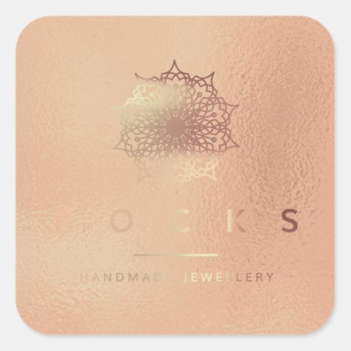 Liz Mandala Pink Rose Gold Metallic White 4 Square Sticker