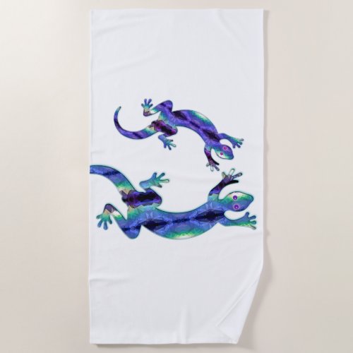 LIZARD 1 DUO BLUE AND GREEN MOSAIC BEACH TOWEL