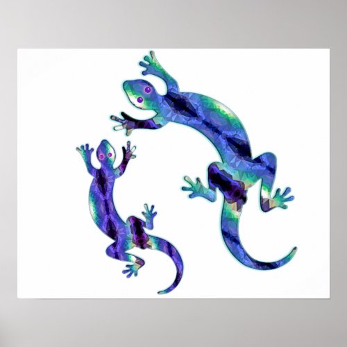 LIZARD 1 DUO BLUE AND GREEN MOSAIC POSTER